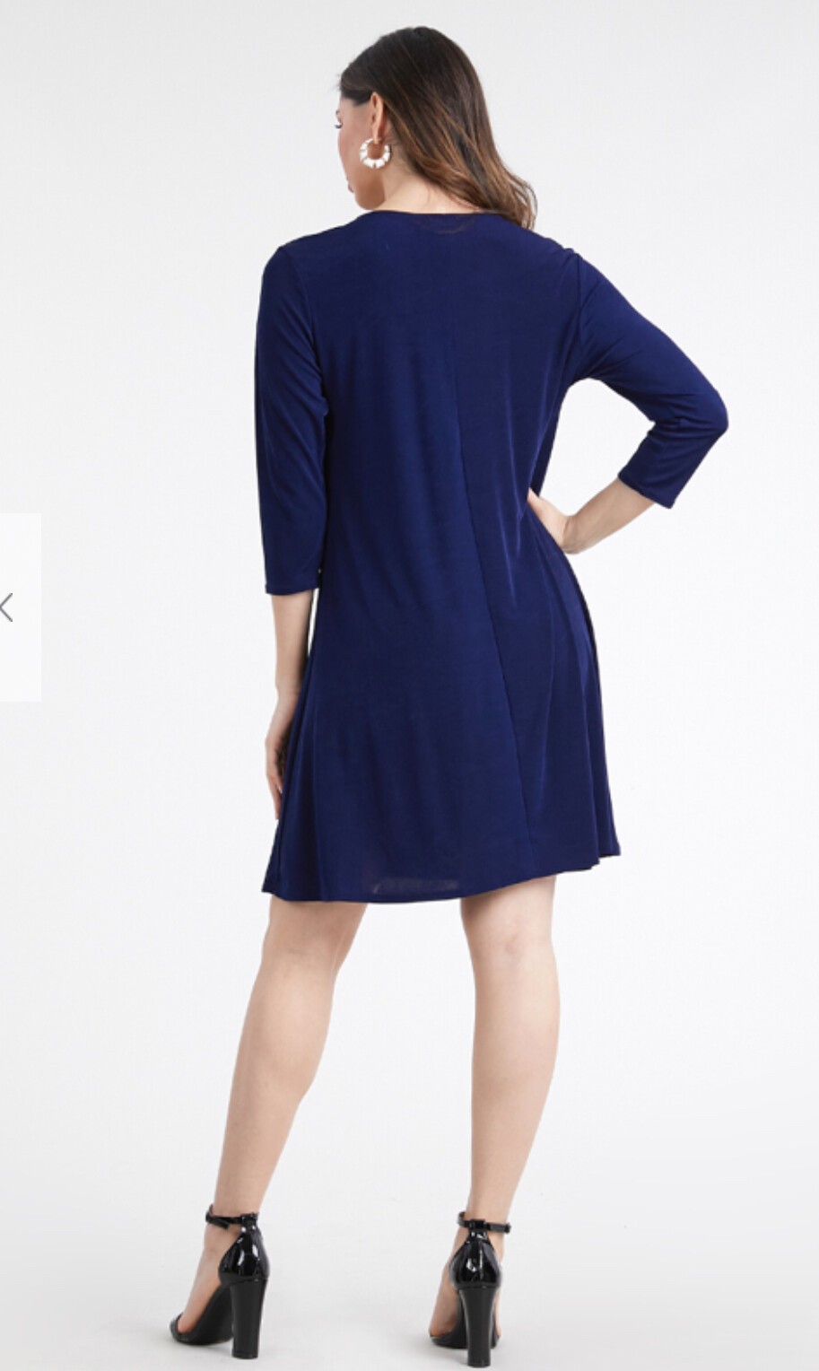 JOSTAR 3/4 SLEEVE DRESS Poly Spandex SLINKY Stretch Knit Navy Blue S M L XL