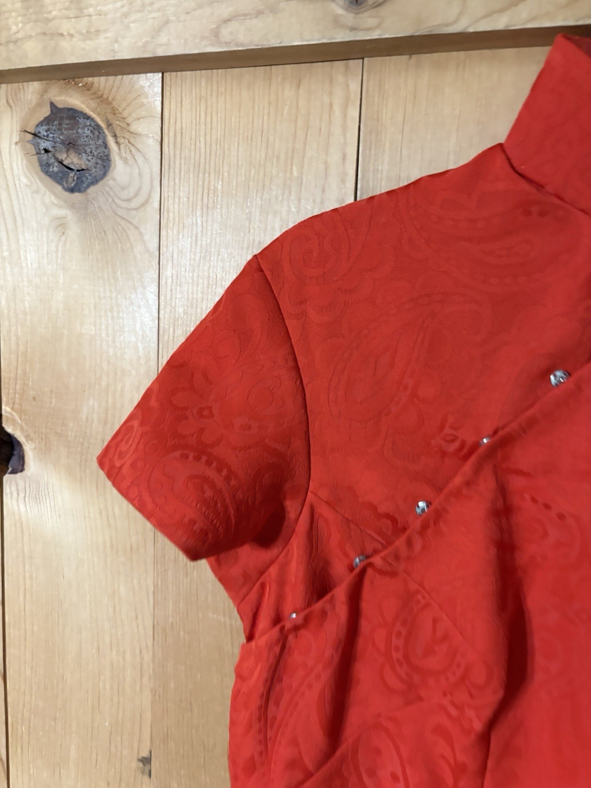 VTG Red Paisley Print Chinese Qipao Dress Cheongsam Maxi 70s Women’s S