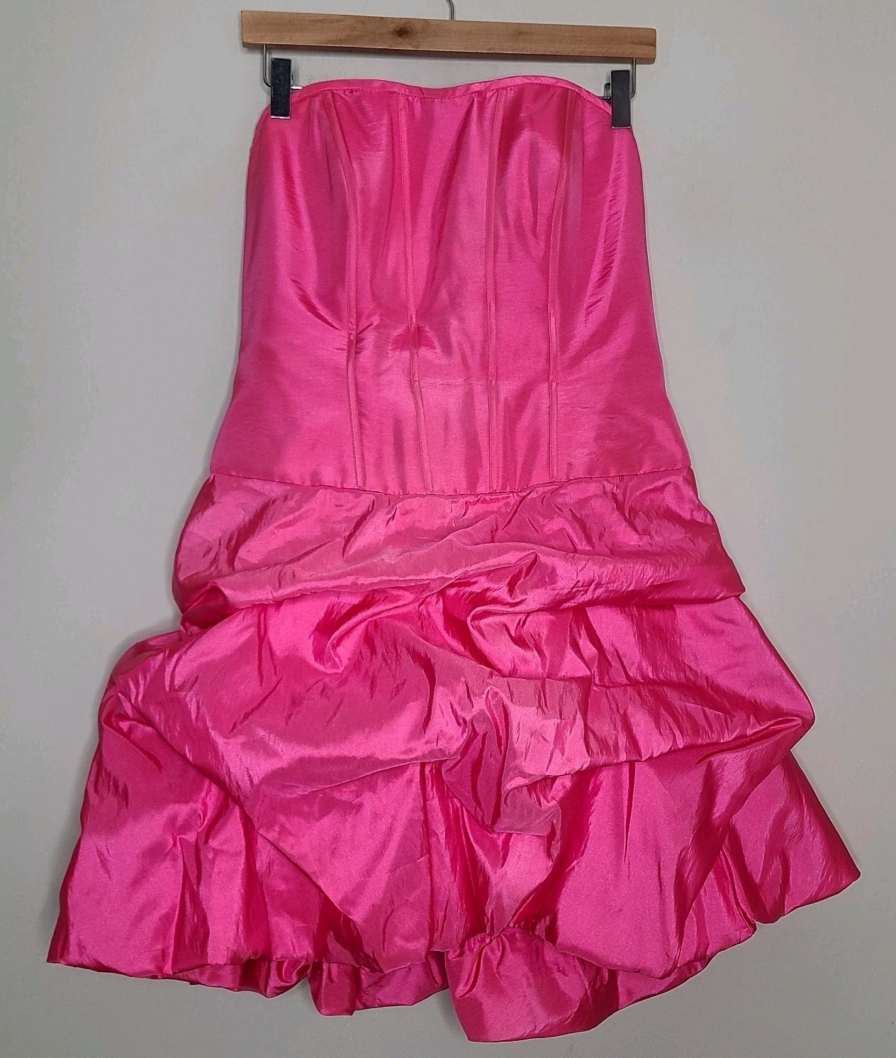 ​Mori Lee Pink Lace-Up Corset Mini Dress Tiered Bubble Hem Coquette Dollette