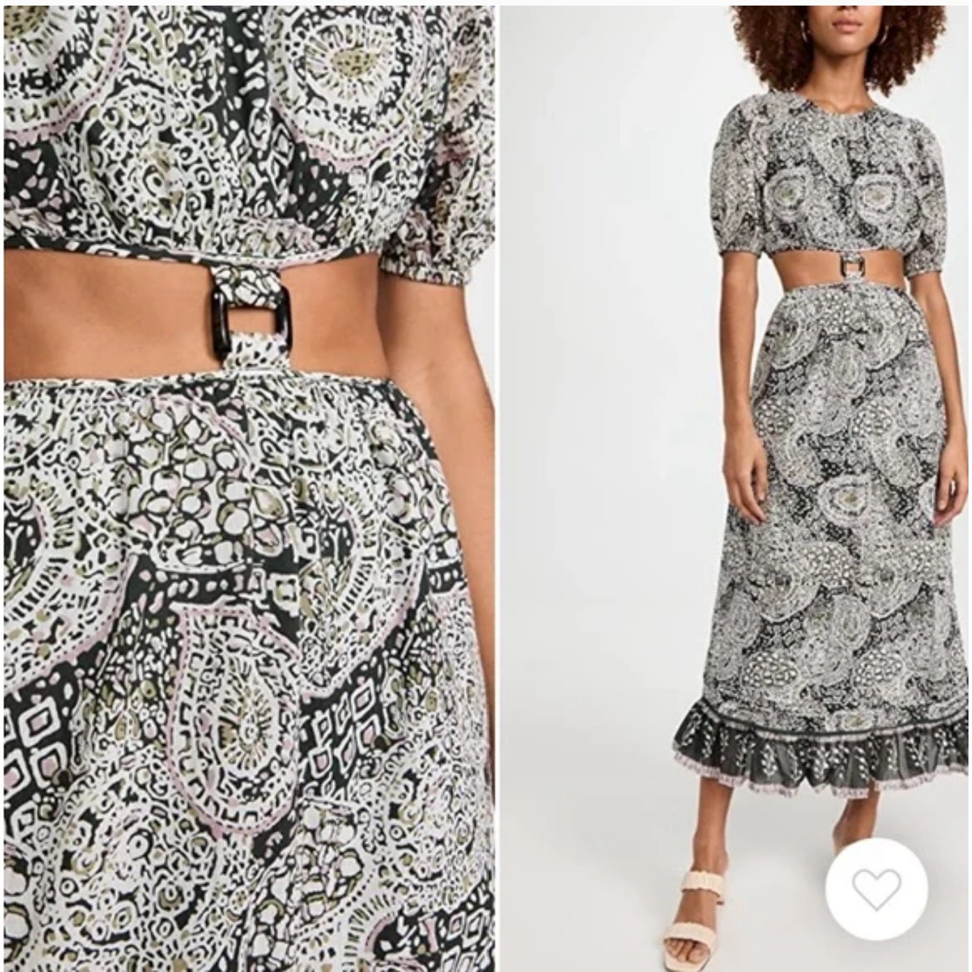 Cleobella Josephine Ankle Dress Midi Paisley Print Cut-Out Green Women’s Size M