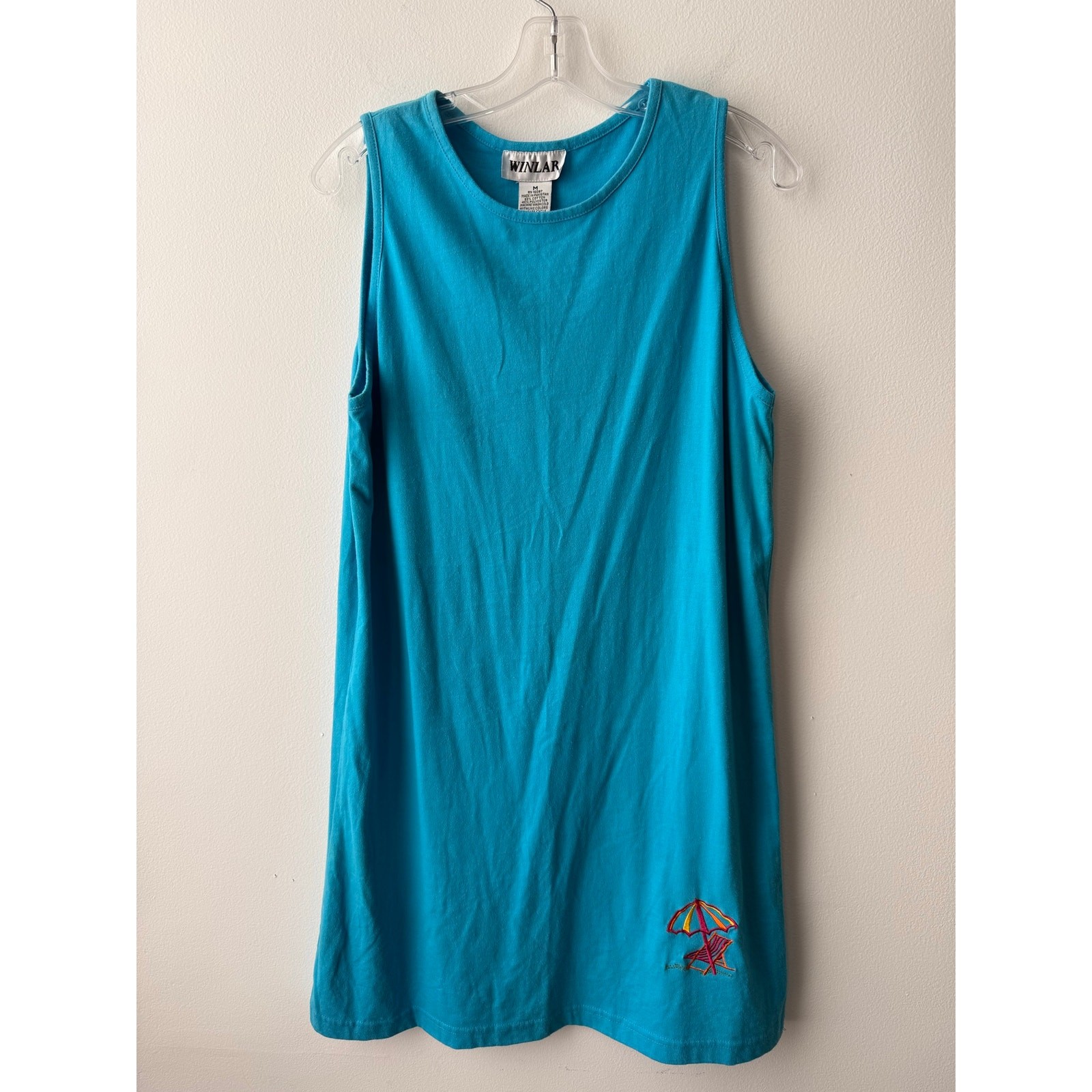 Vintage 90s Blue Embroidered Beach Dress Oversized Tank Top Coastal Grandma M