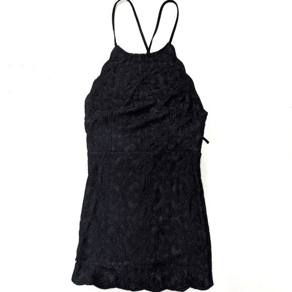 Tiger Mist Mini Next Girl Dress Black Lace Scallop Hem Cross Back Lined 8 US