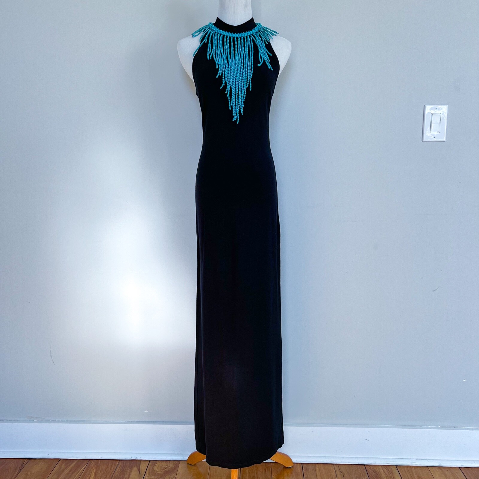 Rebecca Collection | EU38 6 Sexy Maxi Mock Neck Halter Stretch Dress Back Slit