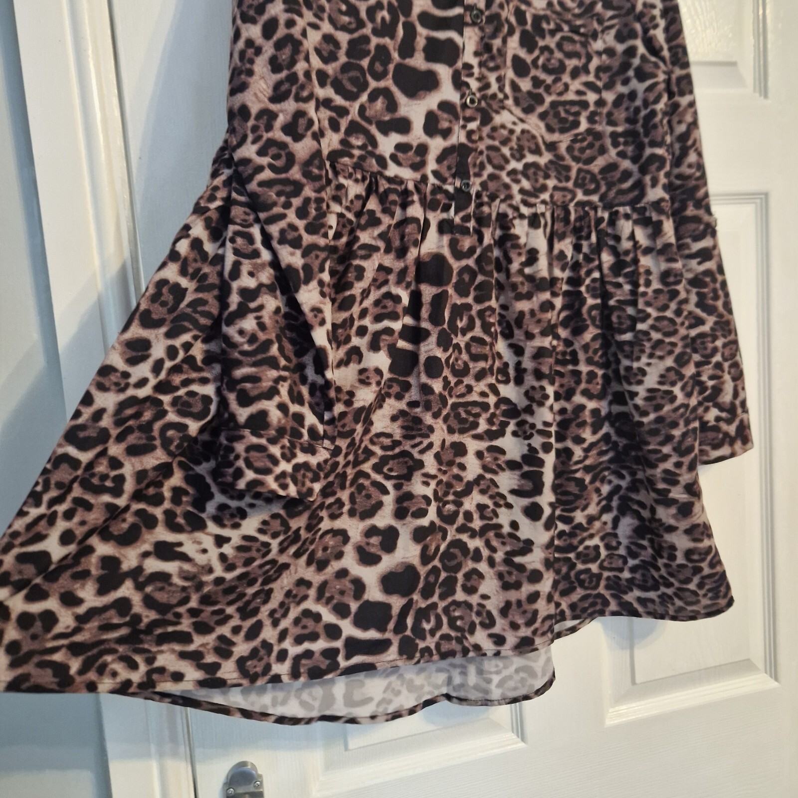 Size 10 Leopard / animal print long sleeve shirt/smock midi dress. Winter spring