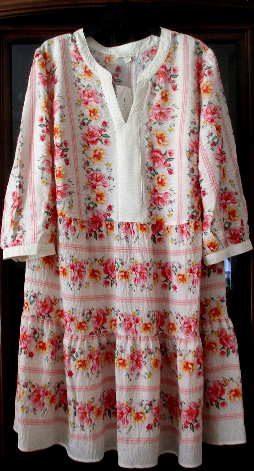 NWT Anthropologie Fig & Flower 3/4 Sleeve Tiered Midi Dress Peasant Floral 1X 2X