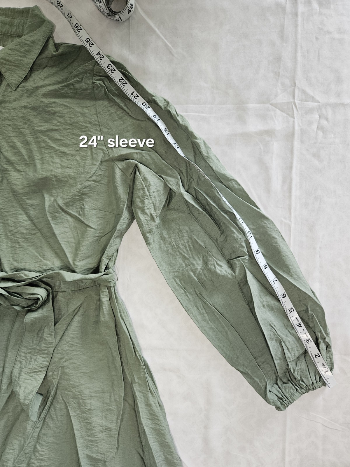 Nine West Womens M Sage Green Button Down Shirt Dress Midi Tie Waist Long Sleeve