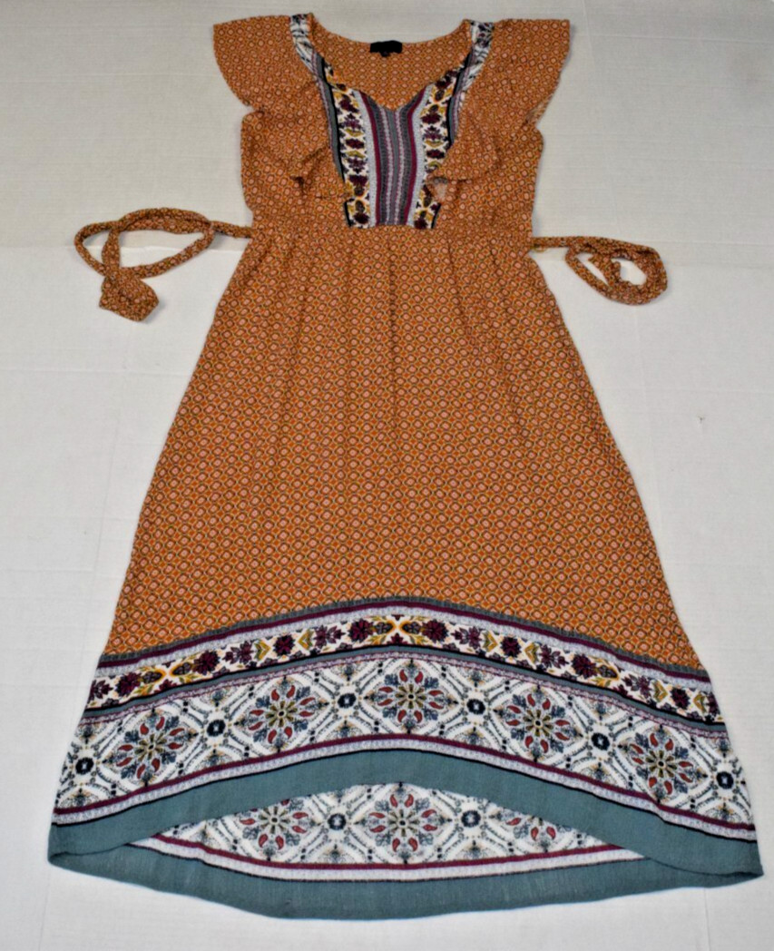 Artesia Dress Size M Butterscotch Bohemian Rayon Back Tie High Low Hem