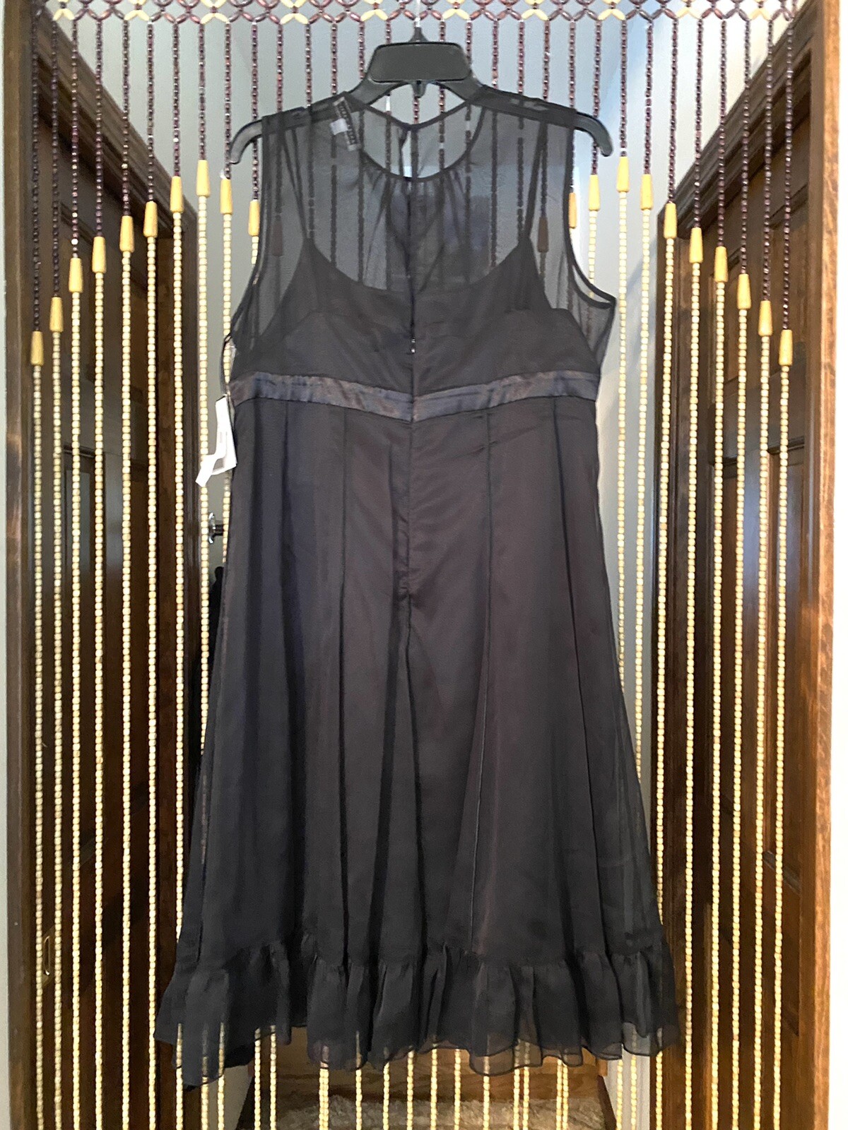 Sandra Darren Black Layered Sleeveless Dress Size 12 Bow & Sash NWT