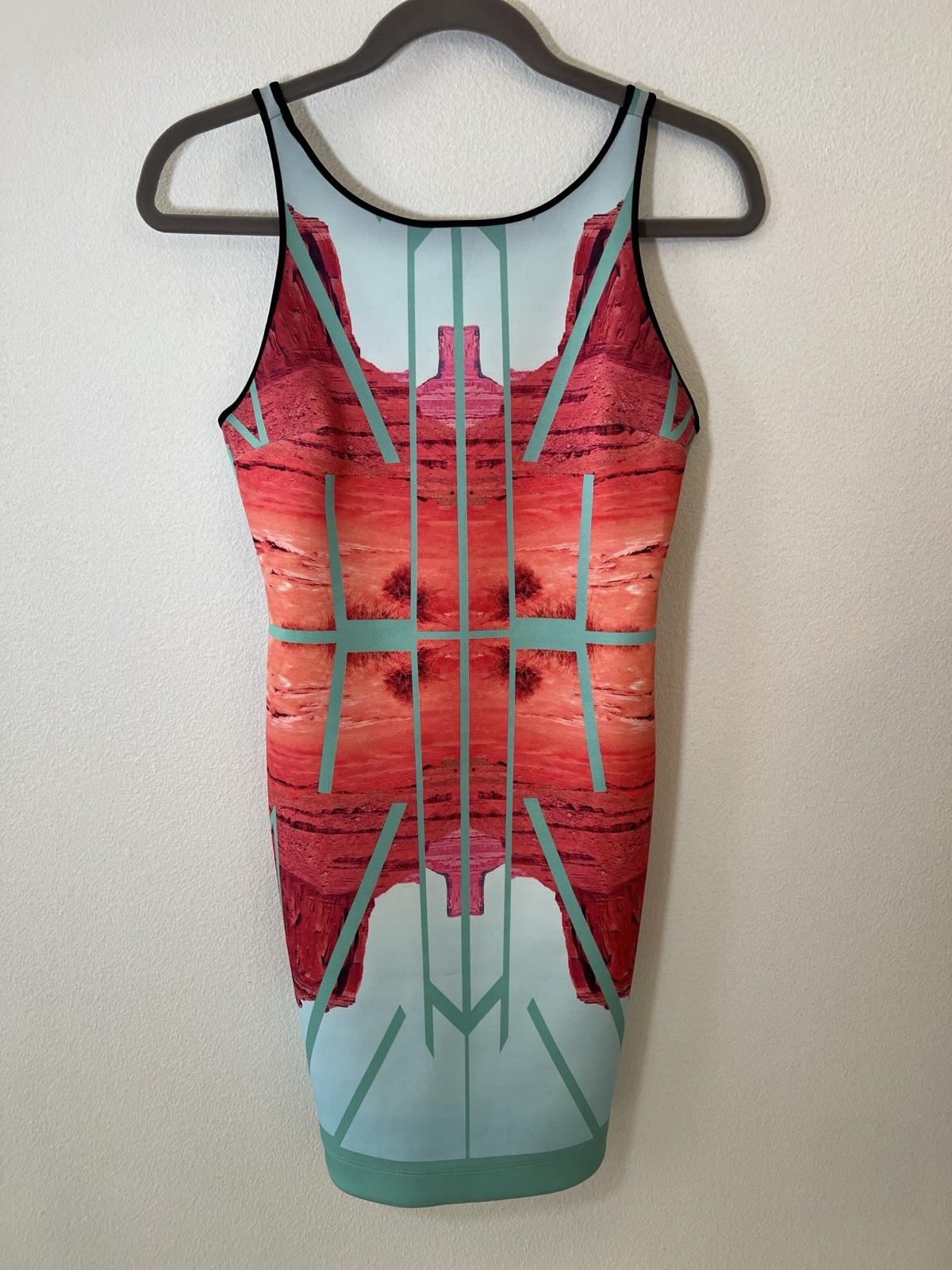 Clover Canyon Red and Aqua Bodycon Scuba Dress