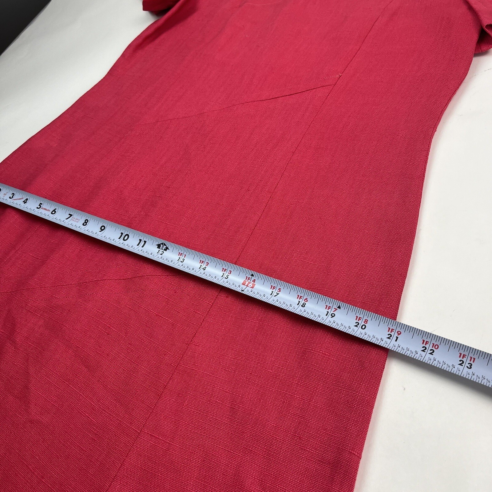 Vintage Arthur Linen Shift Dress M Red Ireland Classic Minimalist Irish 60s