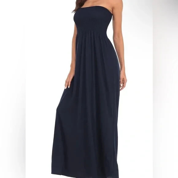 Michael Stars Womens Bandeau NAVY Strapless Tube Maxi Shirt Dress Sz XS NEW