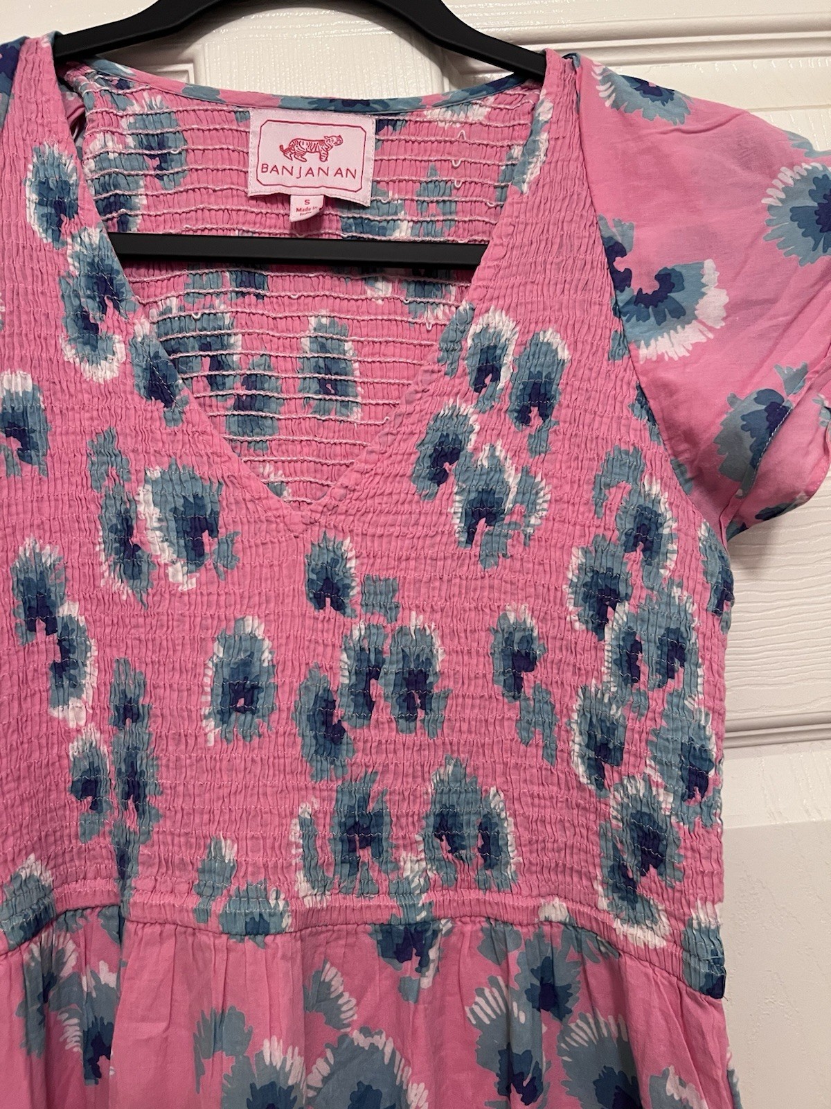 Banjanan Pink Floral 100% Cotton Maxi Sundress with Smocked Bodice Small