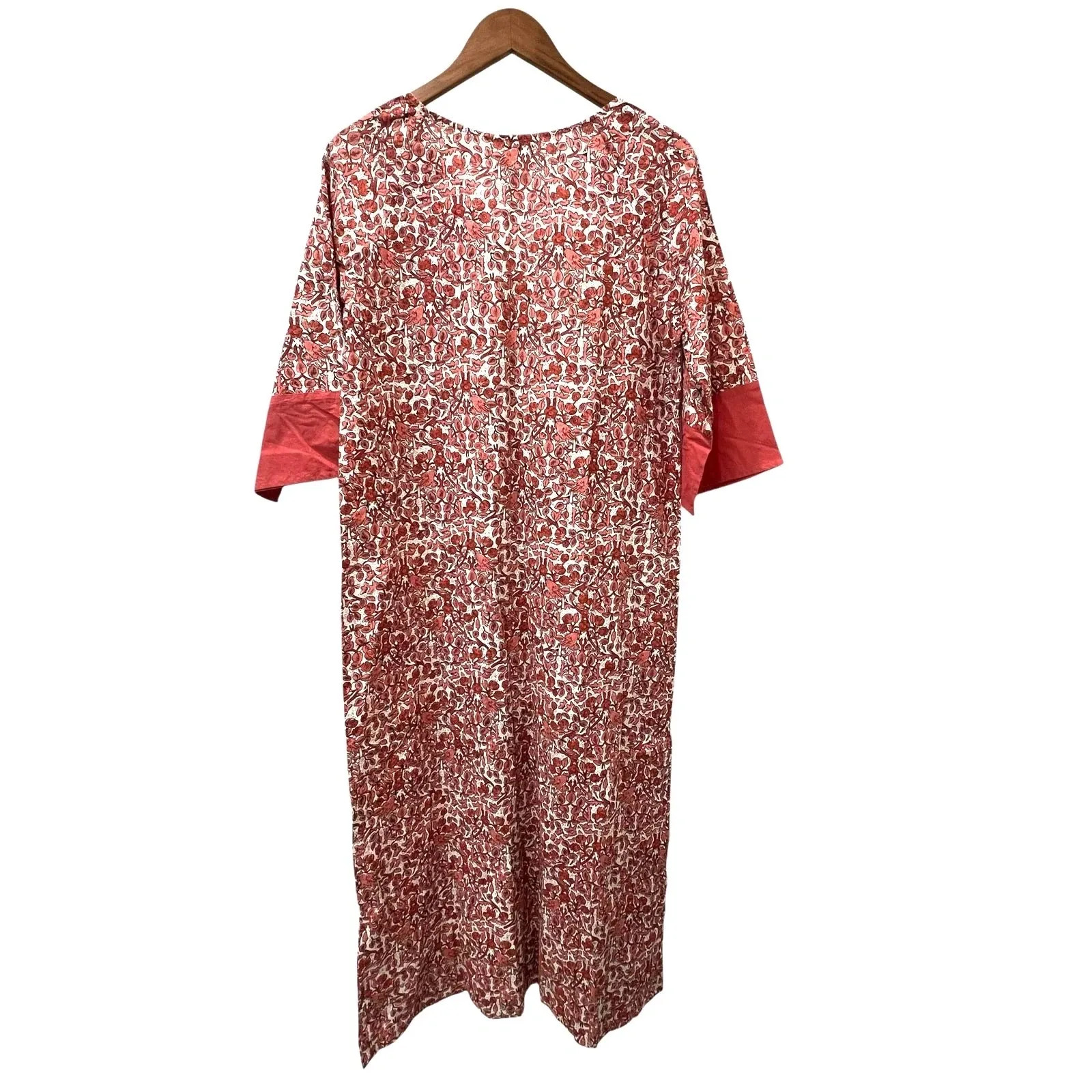 Pomegranate Kaftan Caftan Dress Womens XS Orange Bird Floral Long Cotton Boho
