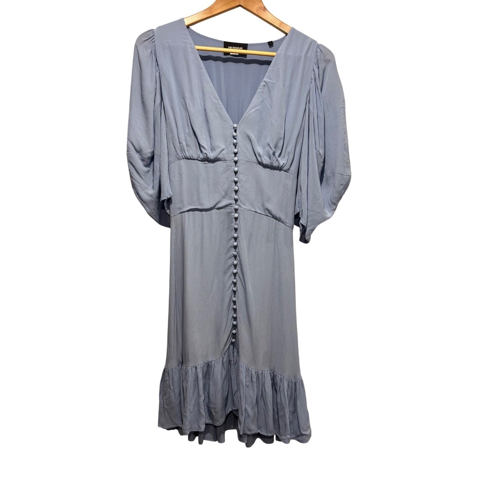 The Kooples euro summer Light Blue Button Front Puff Sleeve Mini Dress 1S