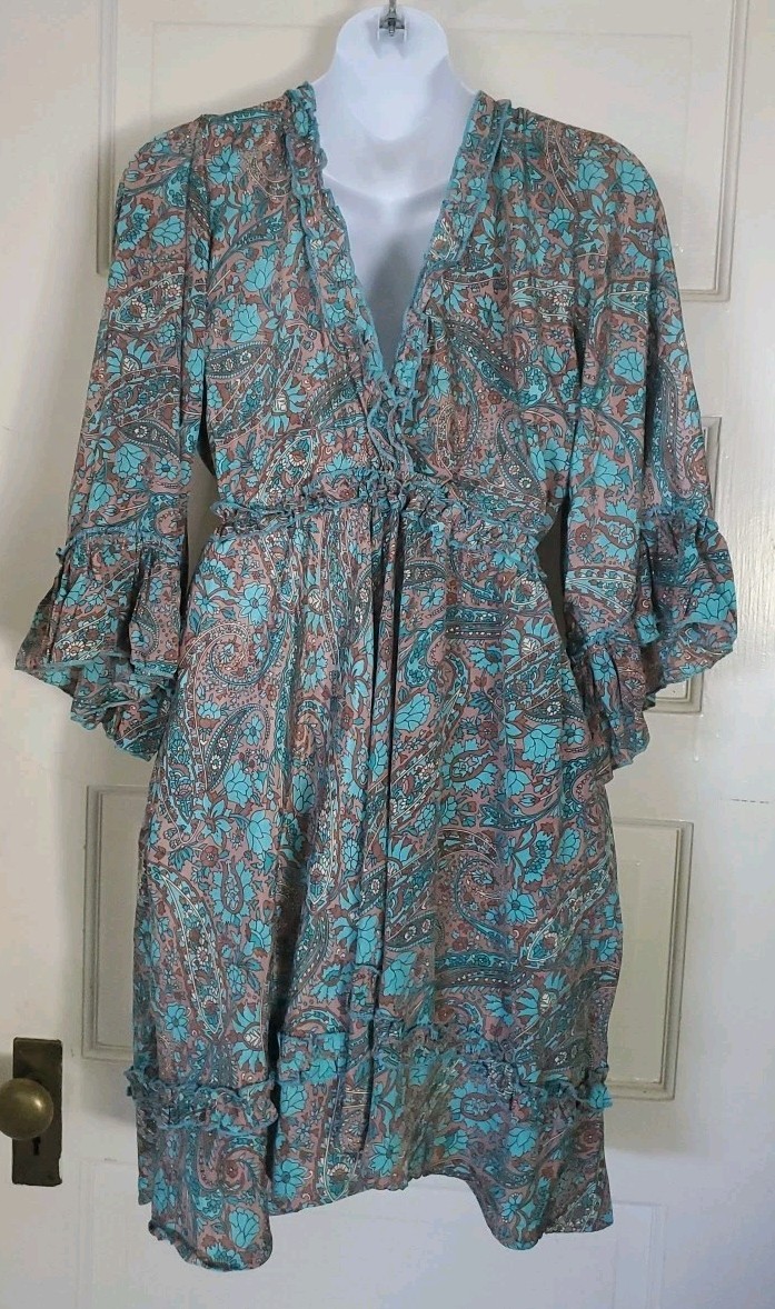 Flex Moda Women Silk Blend Boho dress with Tassels One Size