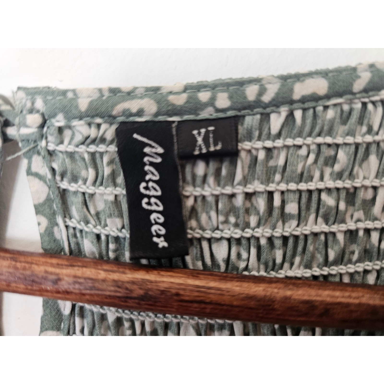 Cottagecore Maggeer Smocked Tiered Midi Dress Womens XL Sage Green Animal Print