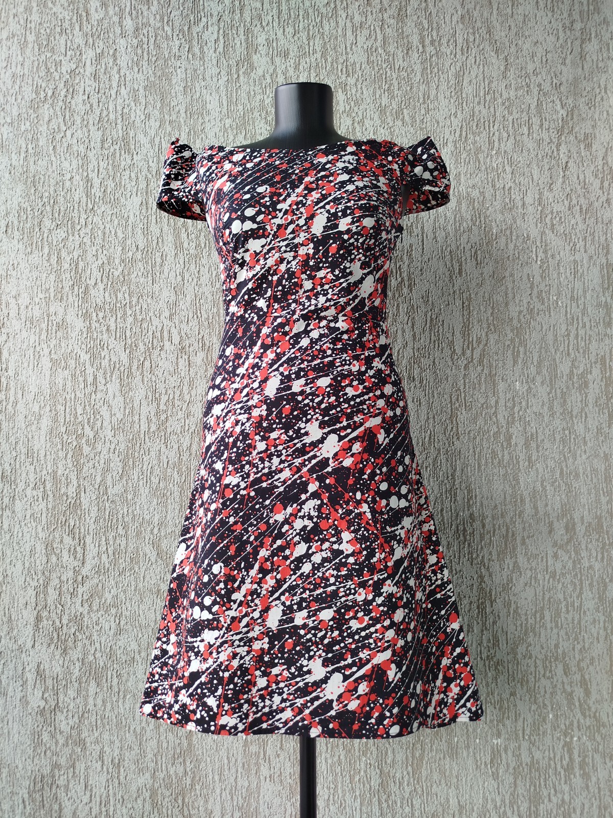 Agnes B Dress Sleeveless Zip Blots Asymmetric 100% Cotton France Size 36/S