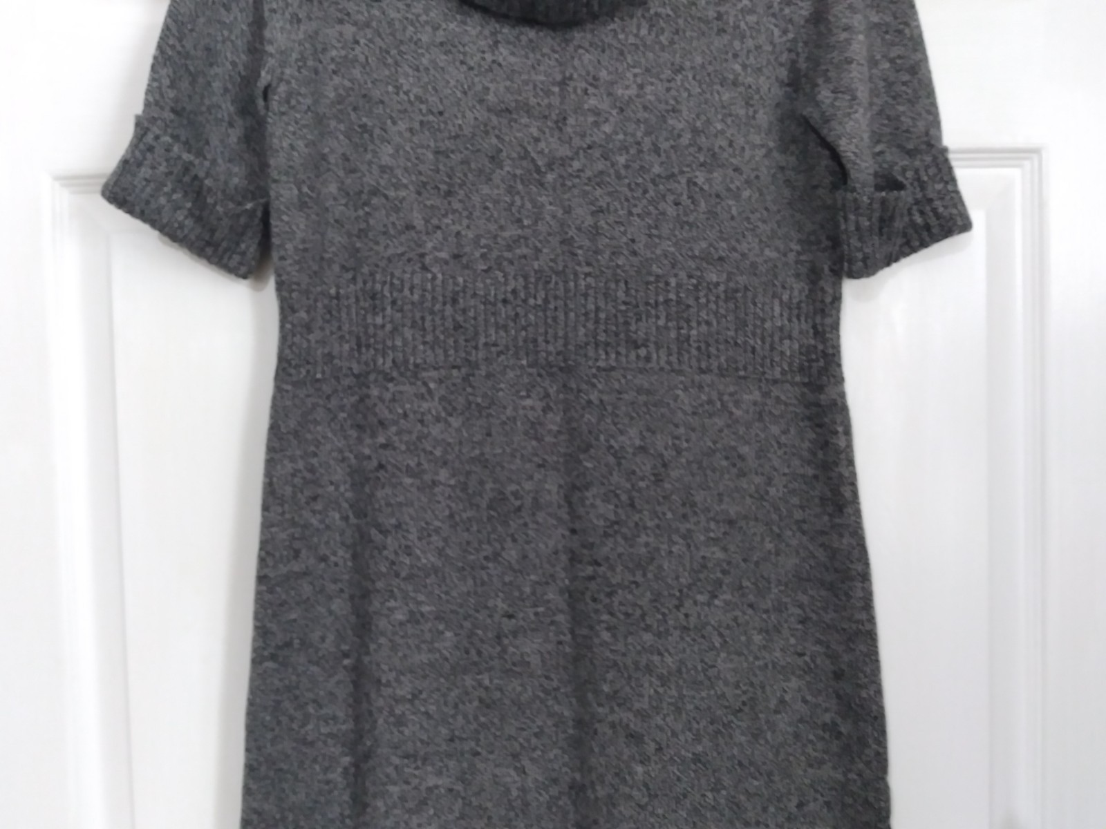 $109 NWT Ann Taylor Dress Gray Cotton Blend Sweater Knit Cowl Neck S/S Size M