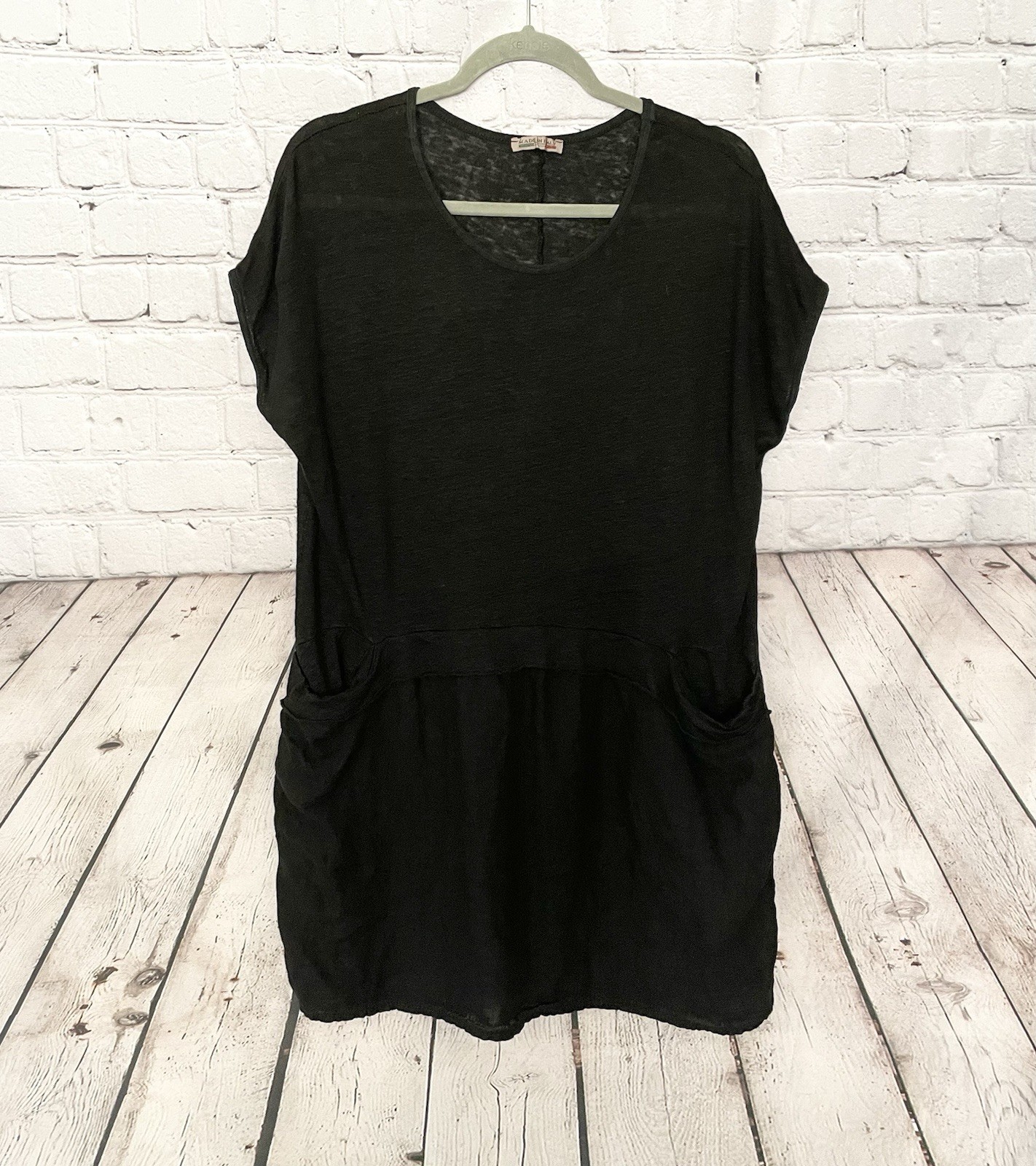 Unbranded 100% Linen Lightweight Black Short Sleeve Dress Size Large Italy EUC