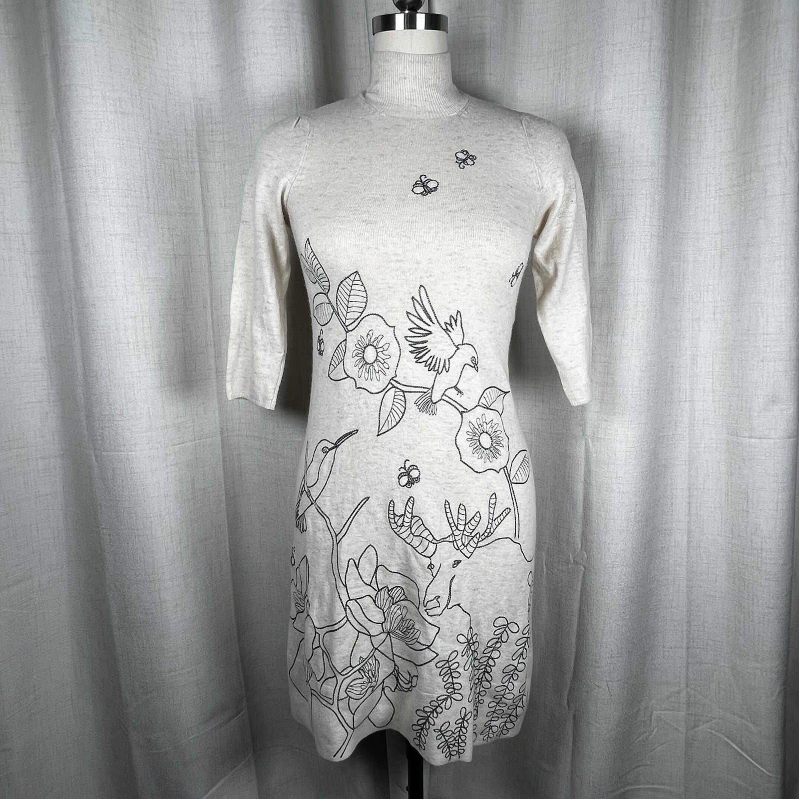 Anthropologie Moth Spare Vista Wool Cashmere Blend Cream Sweater Dress XS Moose