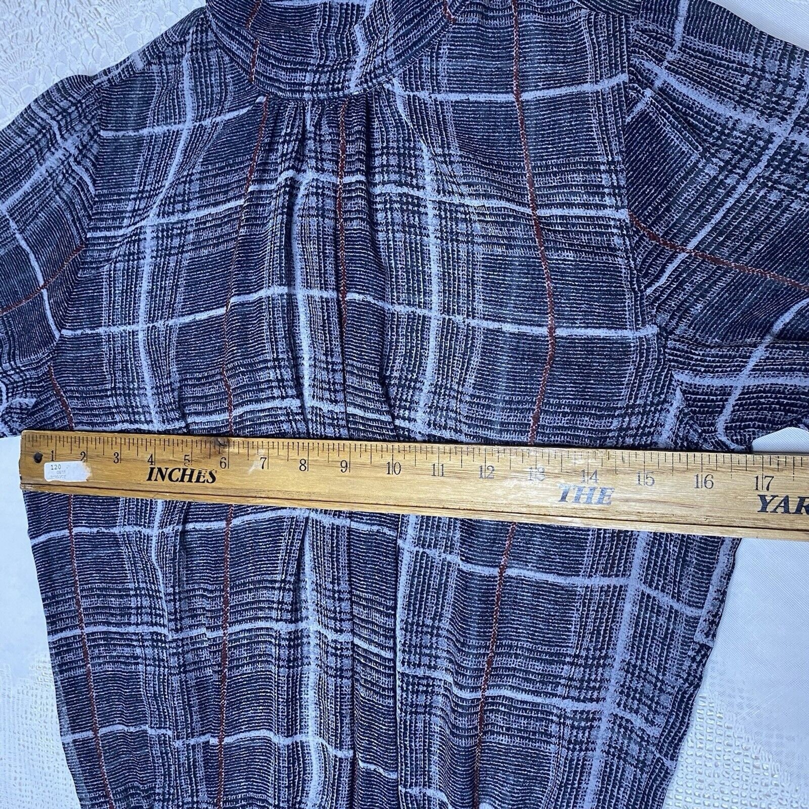 Veronica M Sheer Mini Dress Womens S Plaid High Neck Smocked Waist Fairy Sleeves
