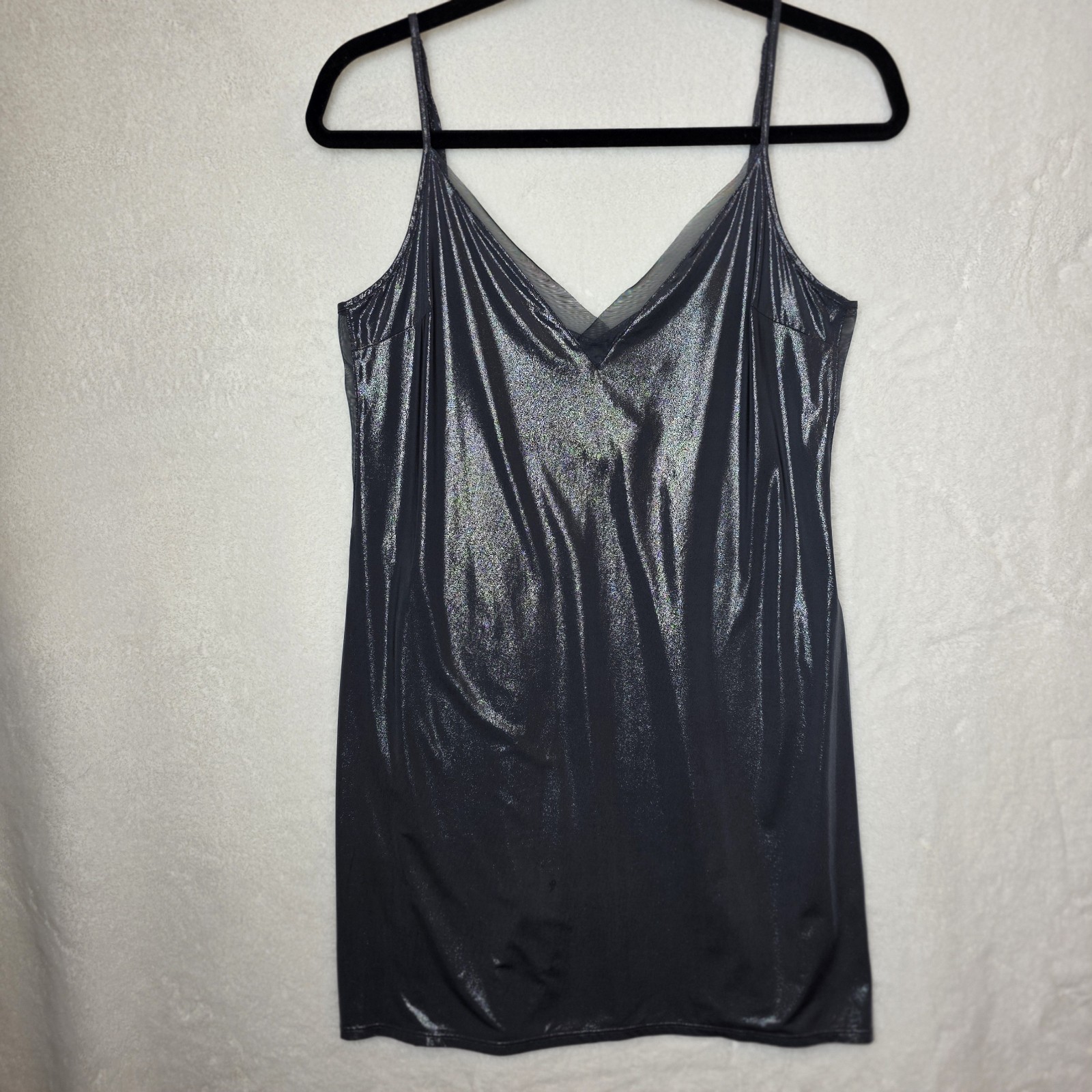 NEW Victoria’s Secret M Metallic Silver Gray Slip Dress 382351-FDF Pewter