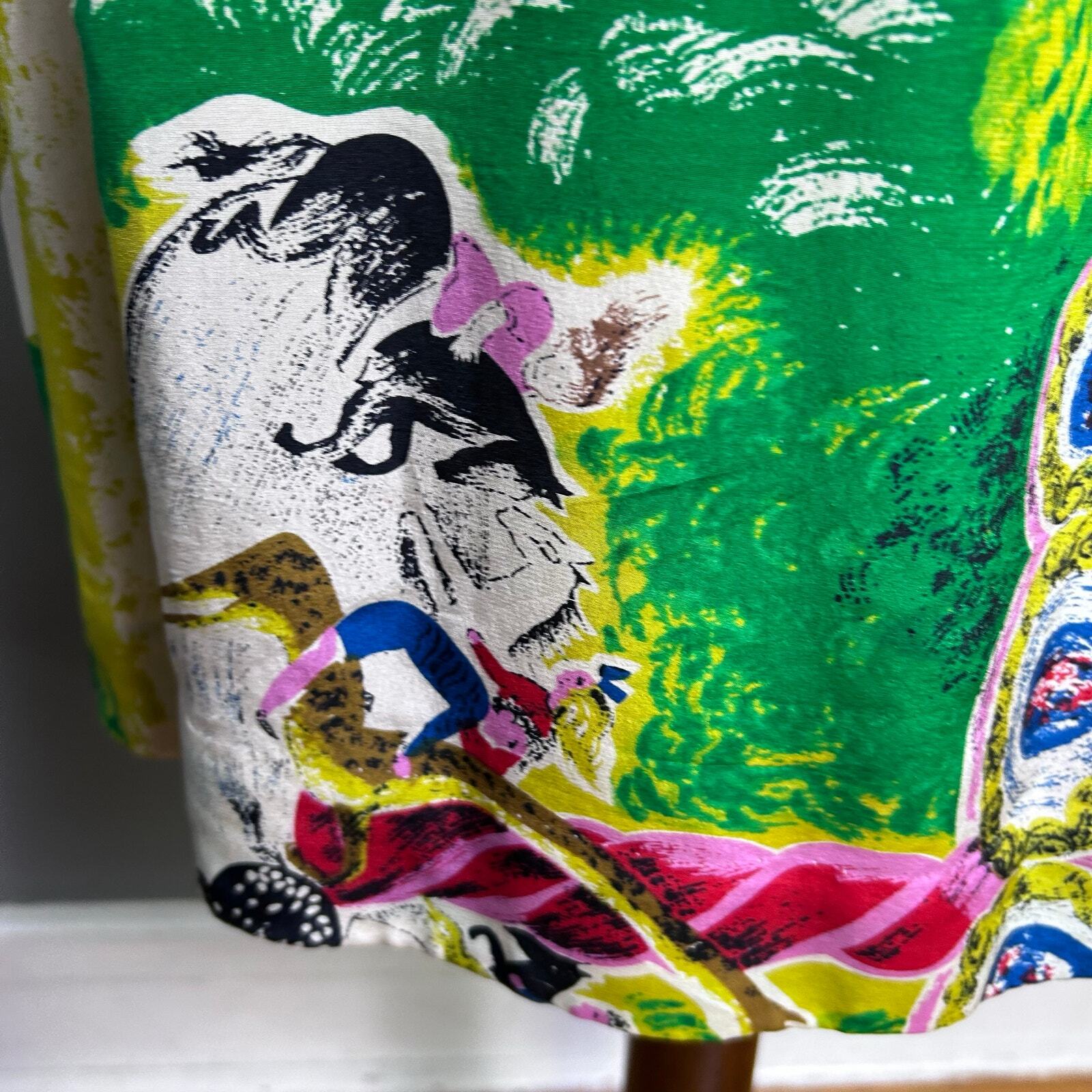 Moulinette Soeurs size 6 Whimsical graphic print carousel horses nature Paris