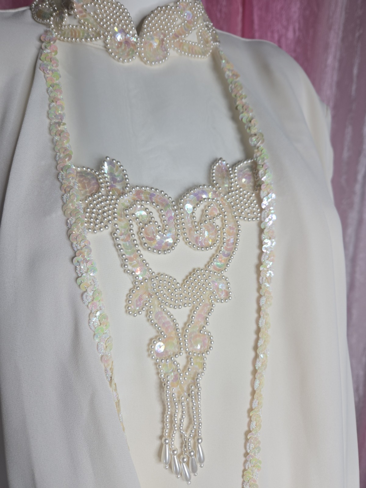 Patra Exquisite Ivory Beaded Sequin Flowy Evening Dress Size 14