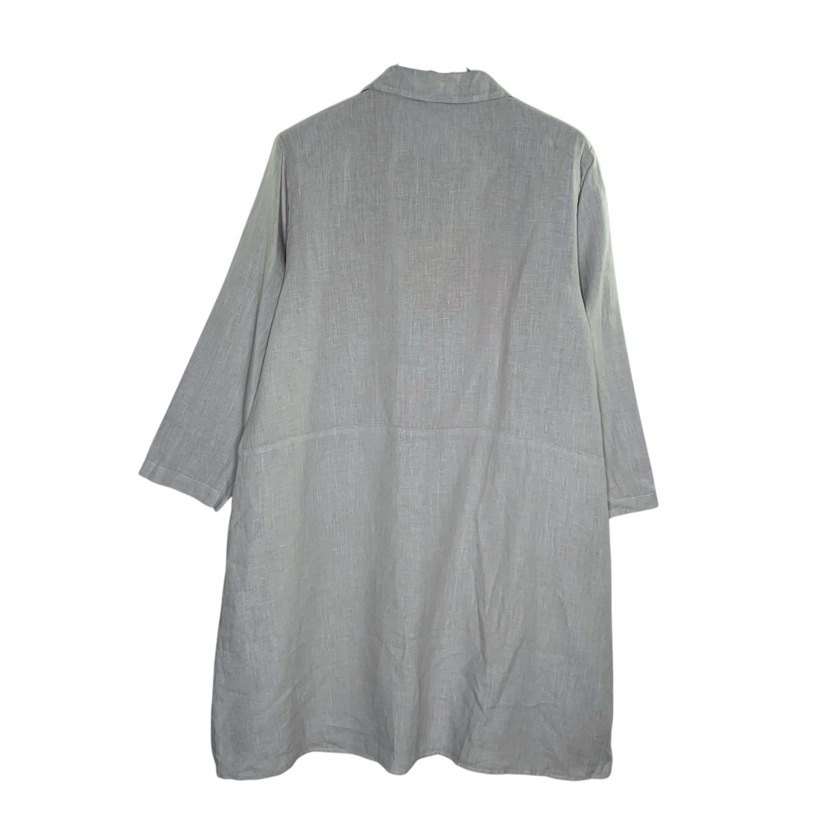 Becasa L Margo Midi Button Front Shirt Dress Gray Linen Lagenlook Coastal *flaw