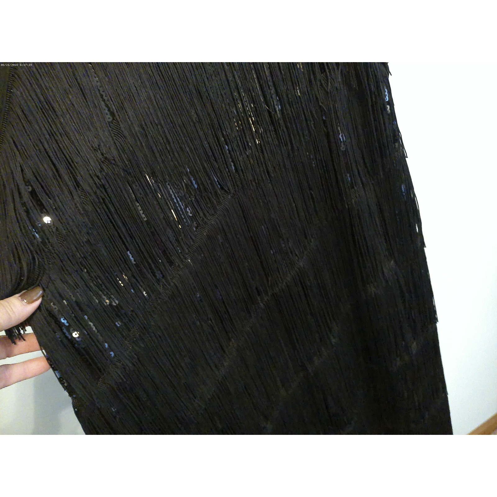Vintage 1920s Style Black Tiered Fringe Flapper Dress Spaghetti Strap Cocktail