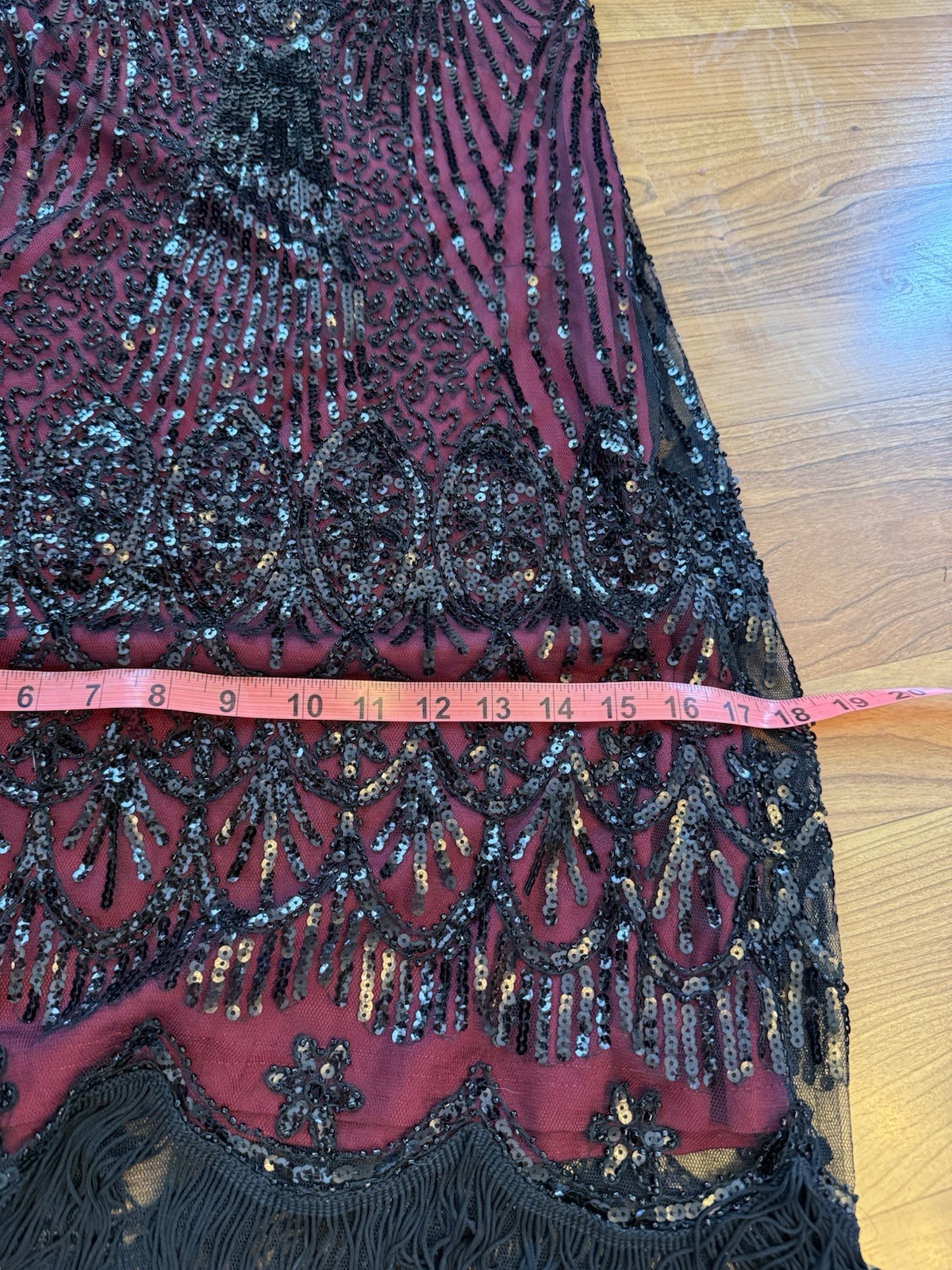 PrettyGuide S Burgundy Black Sequin Fringe V-Neck Sheath Knee Dress Short Slv