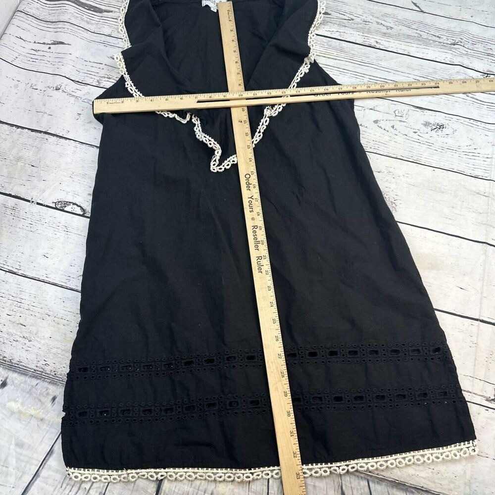 Mud Pie Black Cotton Eyelet Ruffle V-Neck Sleeveless Shift Dress Tunic Womens M