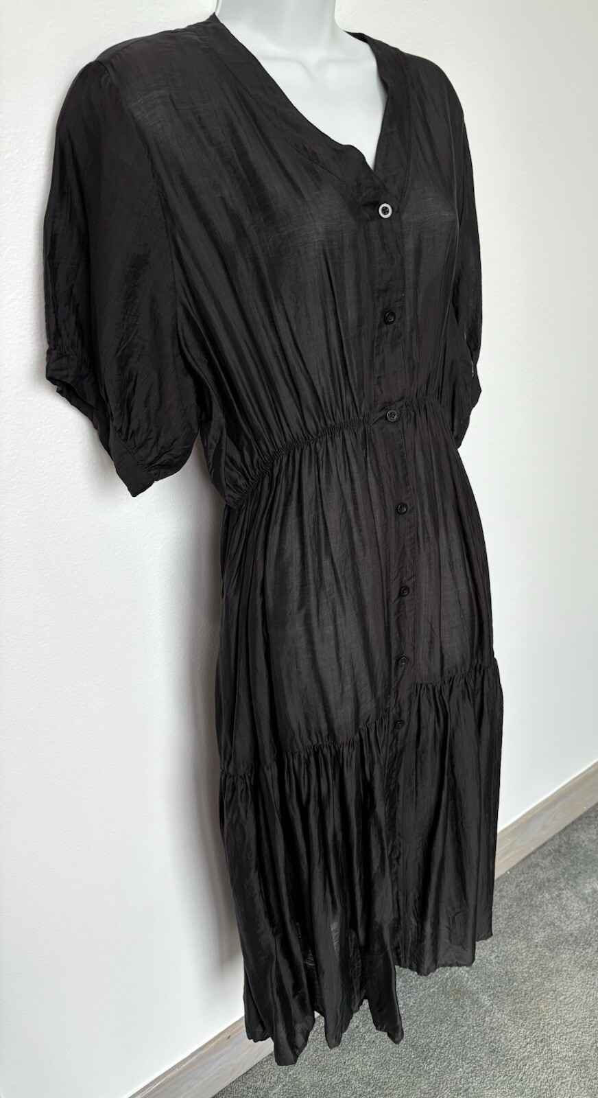 Mod Ref Dress Size XL Black Bohemian Style Loose Relax Fit Sleeves Buttons