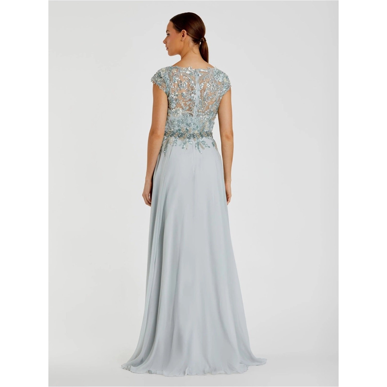 Mac Duggal 79365 Blue Embellished Chiffon Cap Sleeve A-Line Gown Size 16 NWT