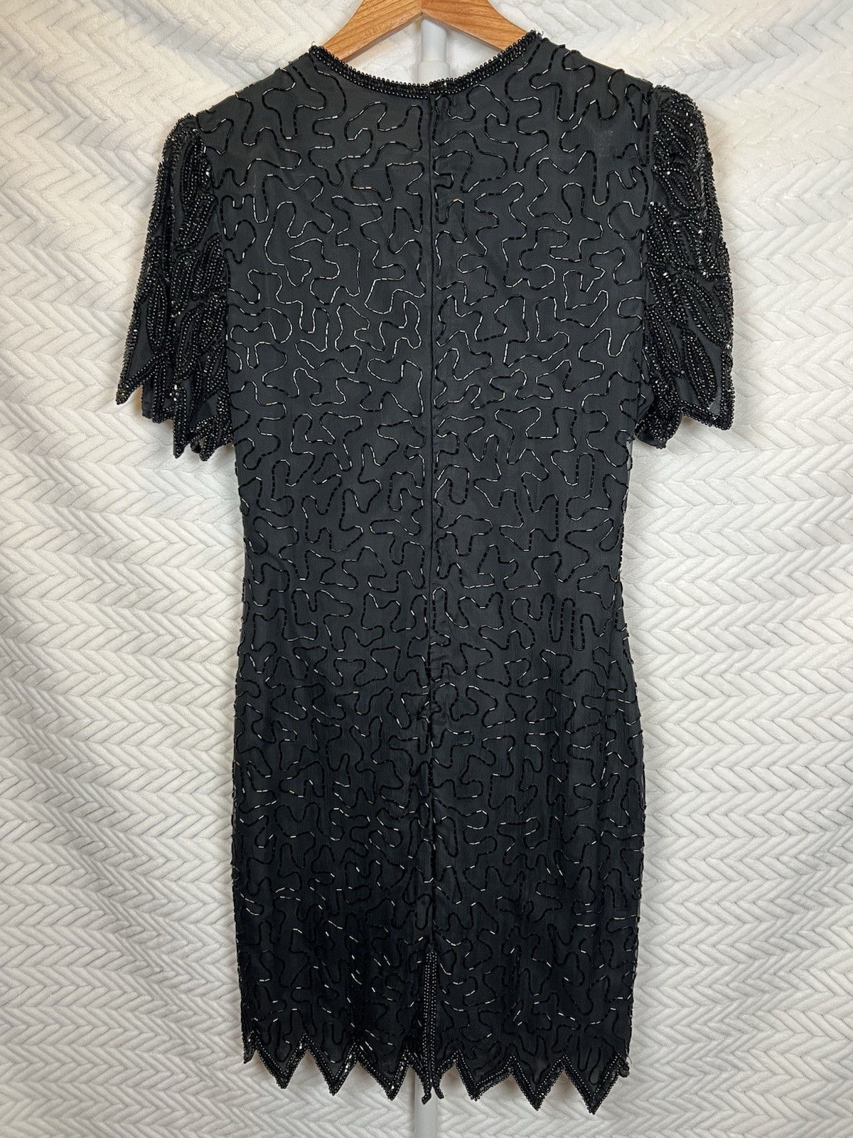 Vintage Laurence Kazar Black Beaded Silk Cocktail Dress Women’s PS Petite Small