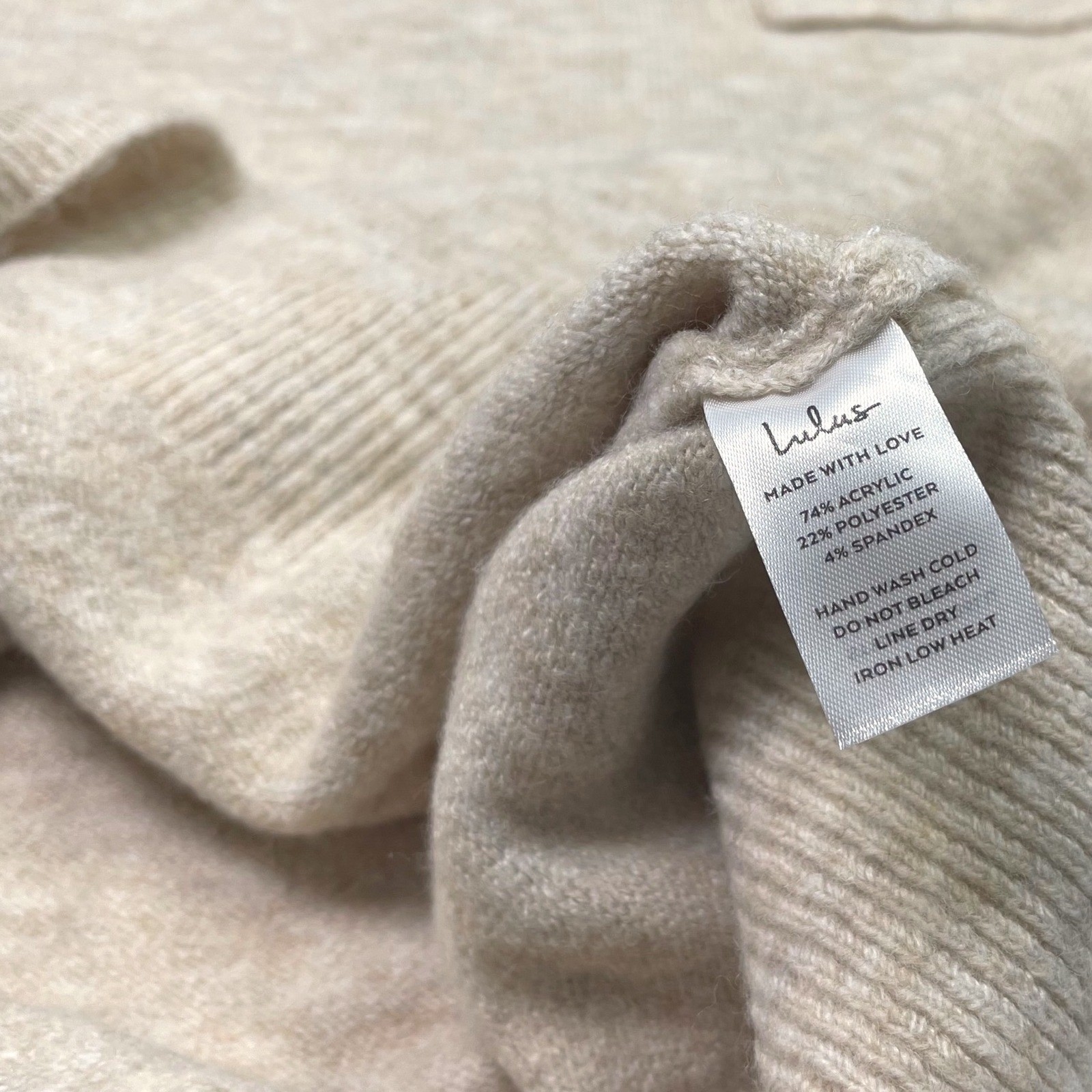NWT Lulus Soft Knit Turtleneck Mini Sweater Dress Heather Beige Sz L Cozy Light