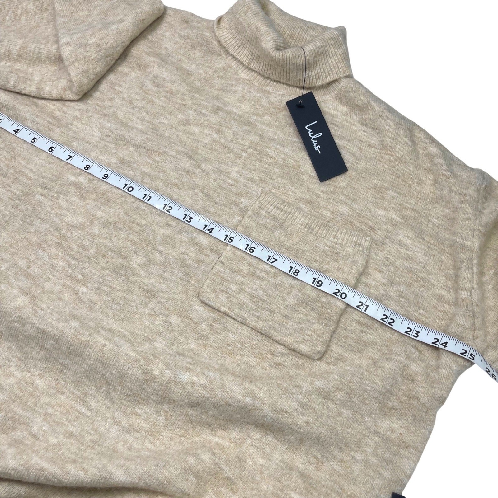 NWT Lulus Soft Knit Turtleneck Mini Sweater Dress Heather Beige Sz L Cozy Light