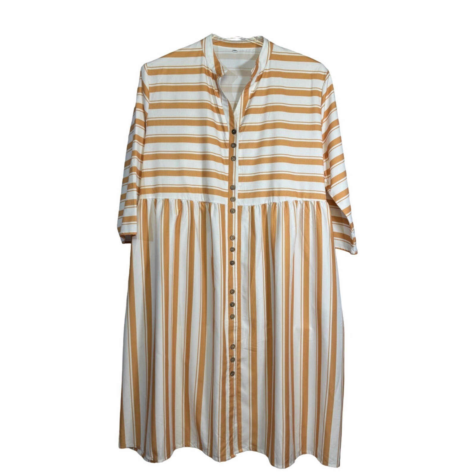 Womens Spring Autumn 3/4 Sleeves Oversized Loose Swing Shirt Dress V-neck Button
