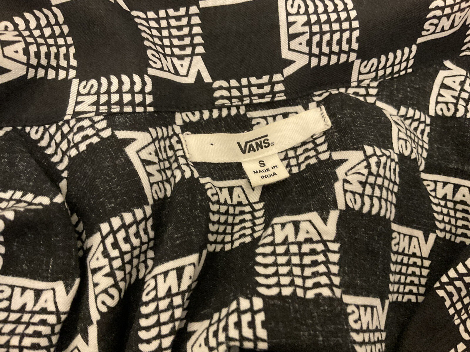 Vans Button Front Dress Black/white Logo Viscose S/sleeve Sz S