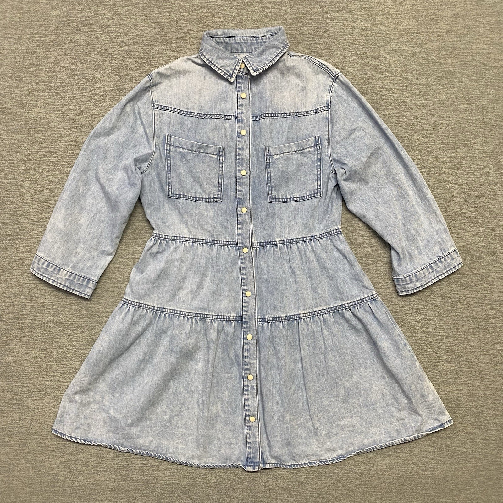 Driftwood Dress Womens Small/Medium*Pearl Snap Front Blue Chambray Boho Festival