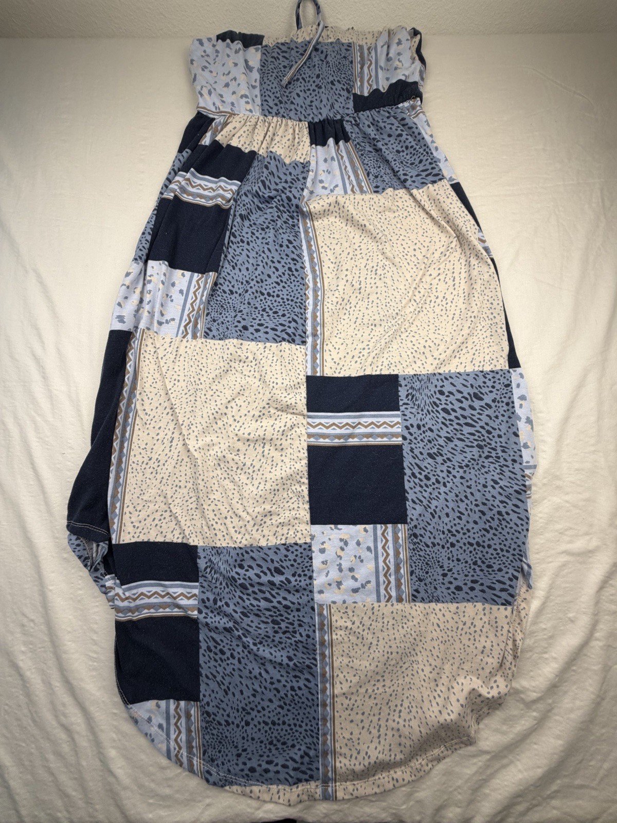 Absolutely Famous Womens XL Blue Patchwork Sleeveless Maxi Tie Front