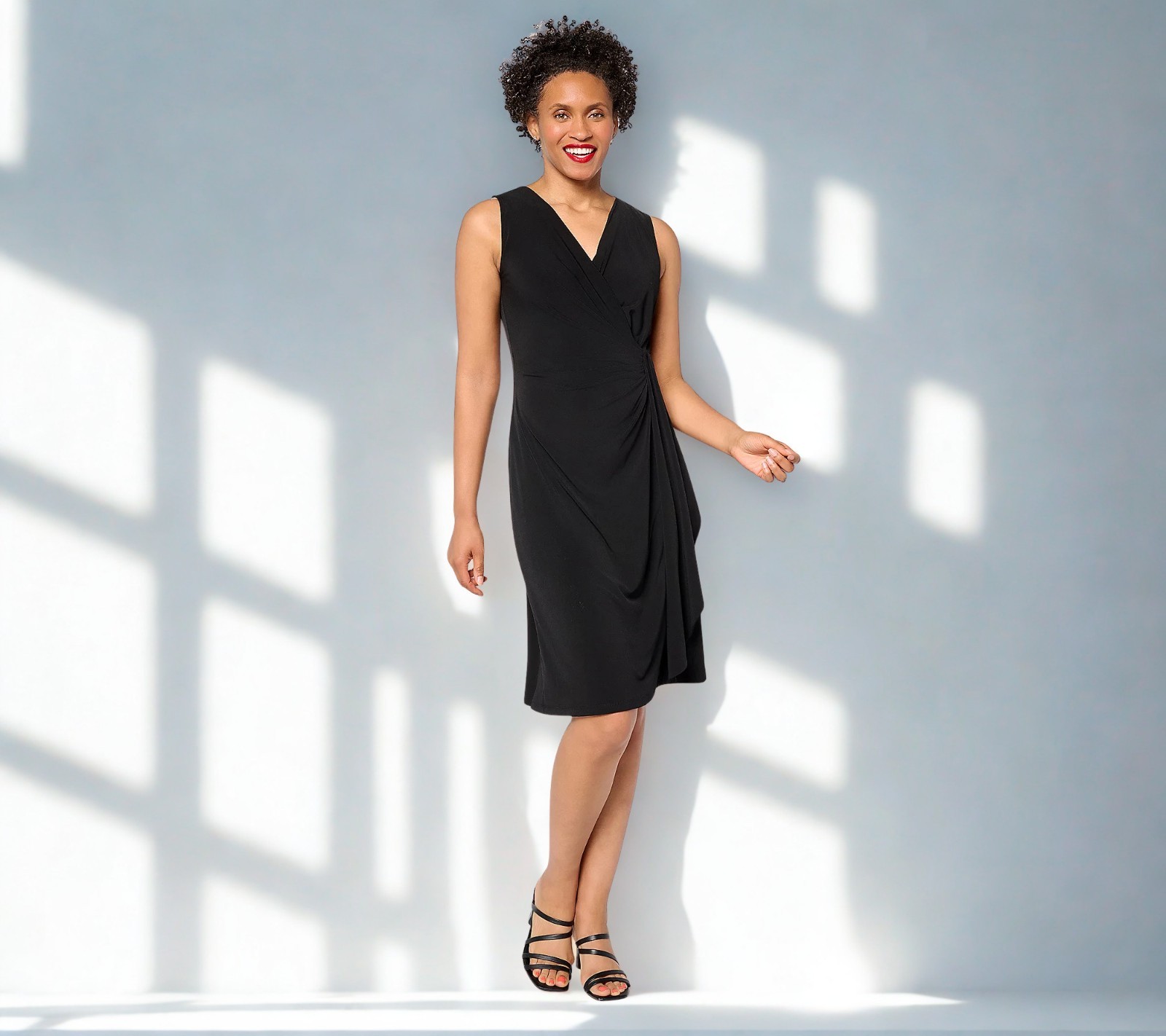Susan Graver Regular Liquid Knit Faux Wrap Cascade Dress Size M