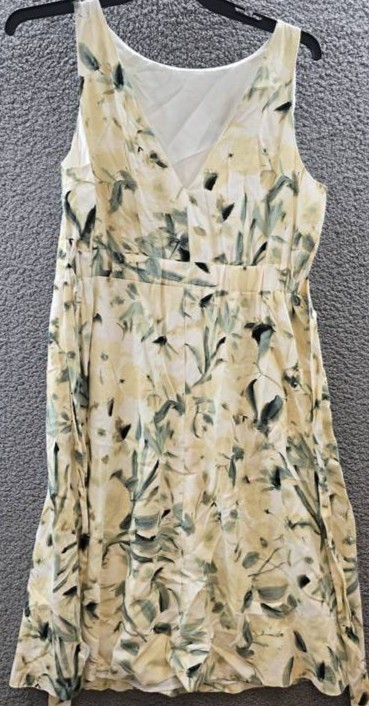Anne Klein Linen Blend Floral-Print Tie-Waist Dress Women’s 12 White Dove Multi