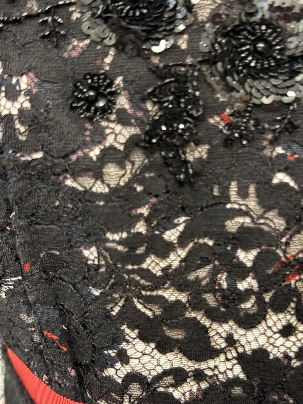 Peter Som x Made in Kind Black Lace Sequin Beaded Floral Dress Sleeveless 0