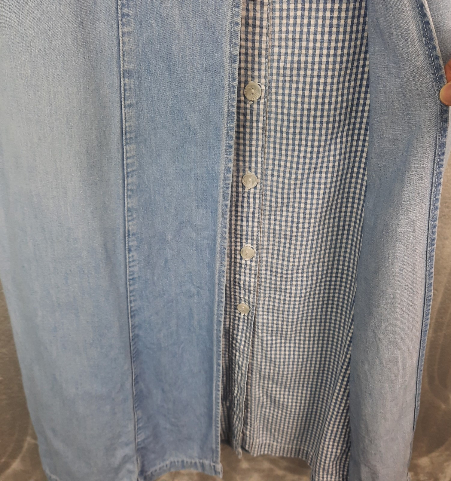 VTG 90s Button Front Denim Gingham Dress Womens 12 Cottagecore Prairie Western