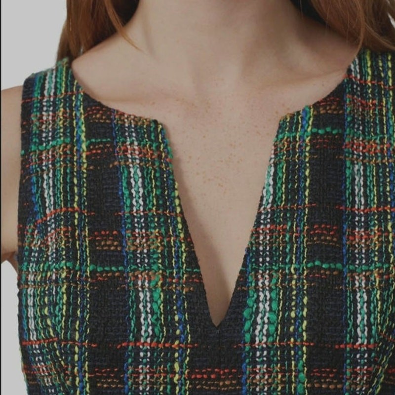 NWT Slate & Willow Multicolor Tweed Plaid Dress V-Neck Sleeveless Flare Size 6