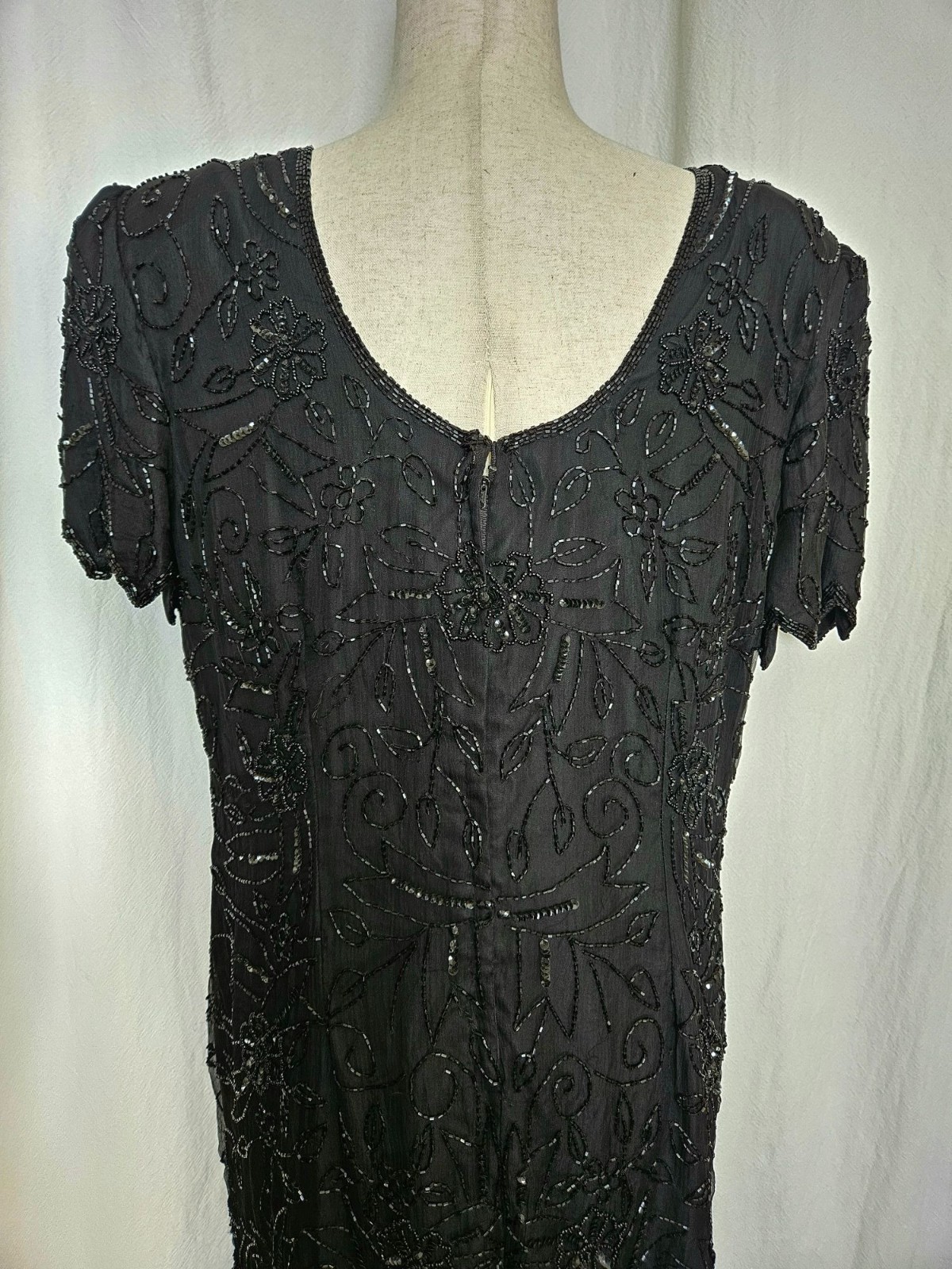 Stenay Black Silk Beaded Layered Art Deco Cocktail Party Dress Halloween Formal