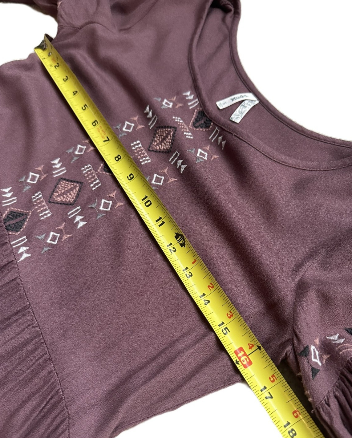 MUDD Small Mauve Plum Embroidered Peasant Mini Dress 3/4 sleeve BOHO