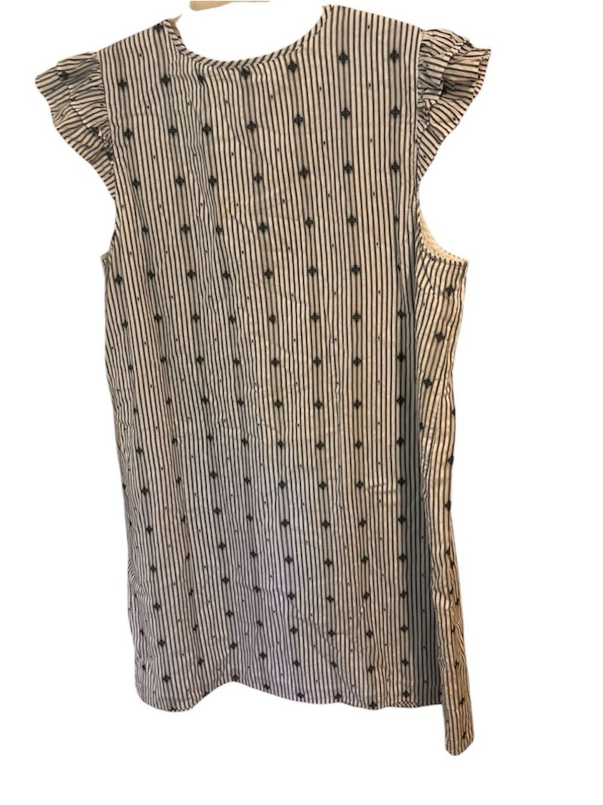 LOFT Vertical Striped Diamond Pattern Ruffle Cap Sleeve Tassels Shift Dress XL