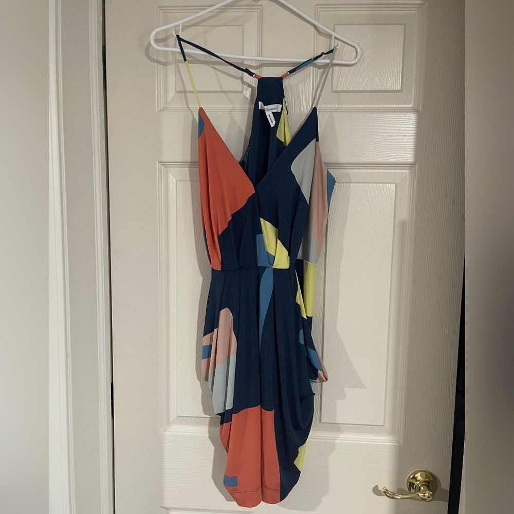 Bcbgeneration Womens Multi Color Block V Neck Slip Dress With Pockets Size Large